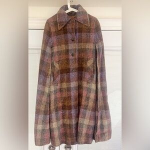 Vintage boru cape wool coat women plaid ireland